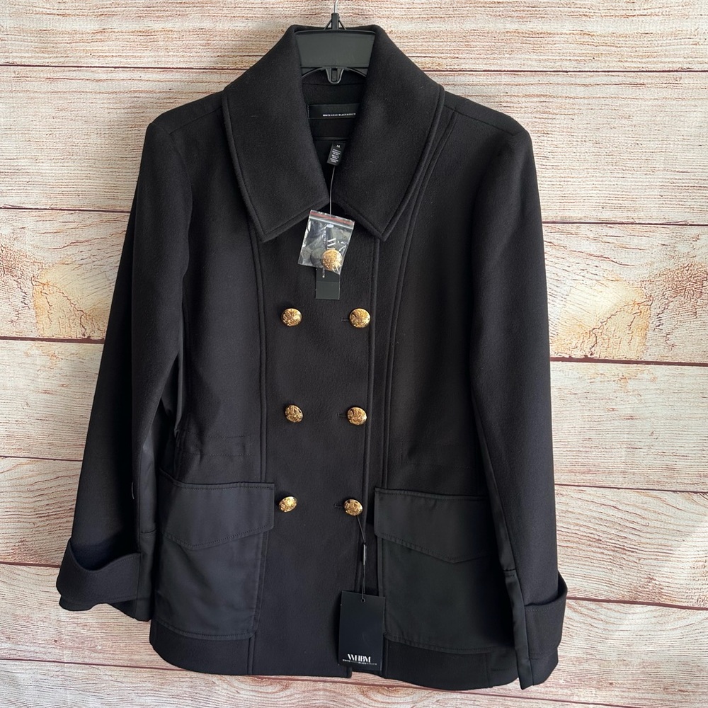 White House Black Market Black Coat with Gold Buttons